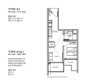 hillock-green-floor-plan-1-bedroom-type-a1-singapore